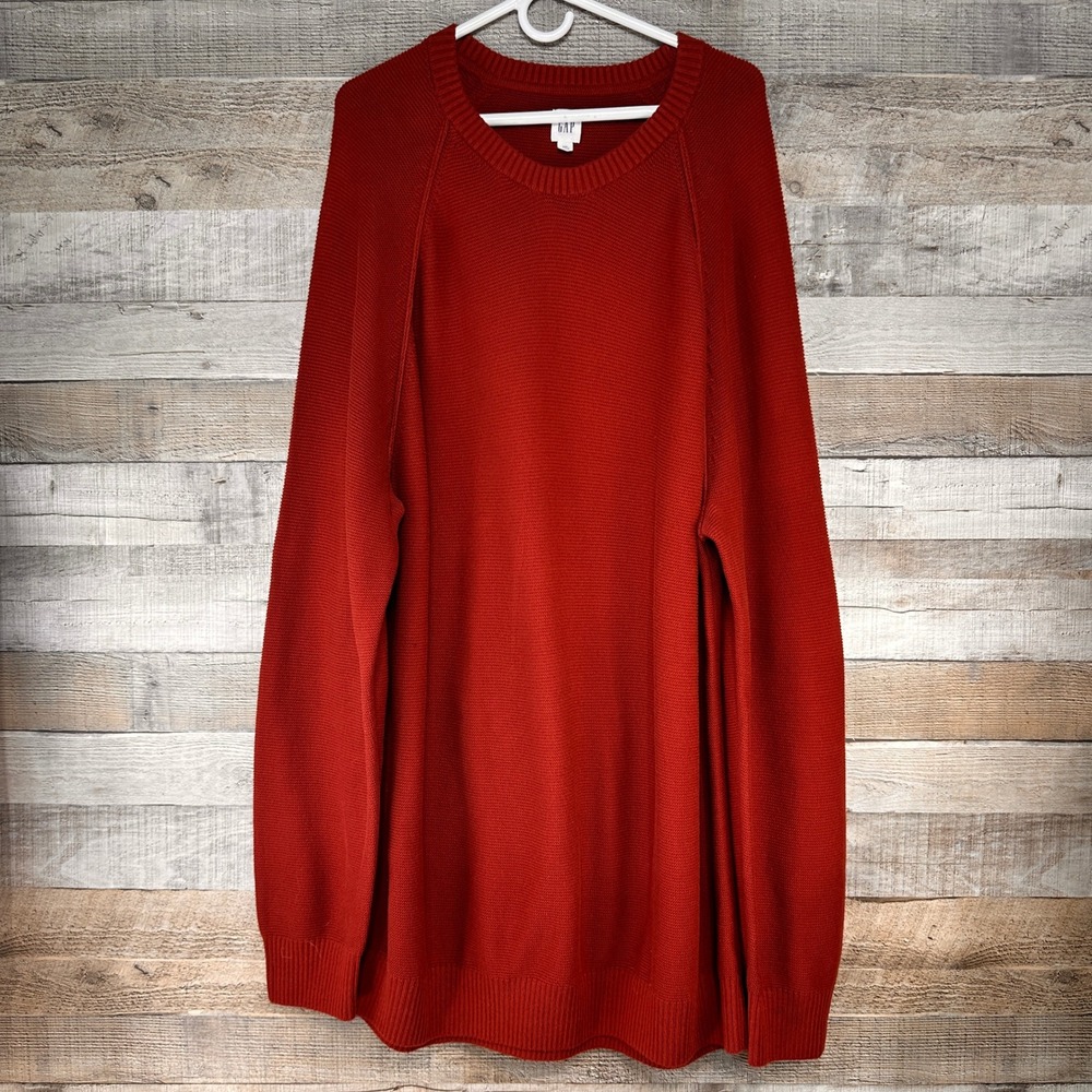 Gap Mens Rust Red 100% Cotton Ribbed Knit Crewneck Sweater XXL Raglan Sleeve